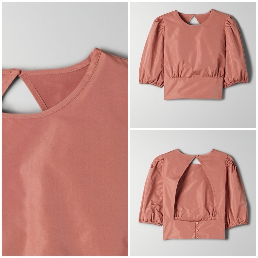 WILFRED (Aritzia) Duomo Blouse in Heirloom Pink. Taffeta fabric. Size 4